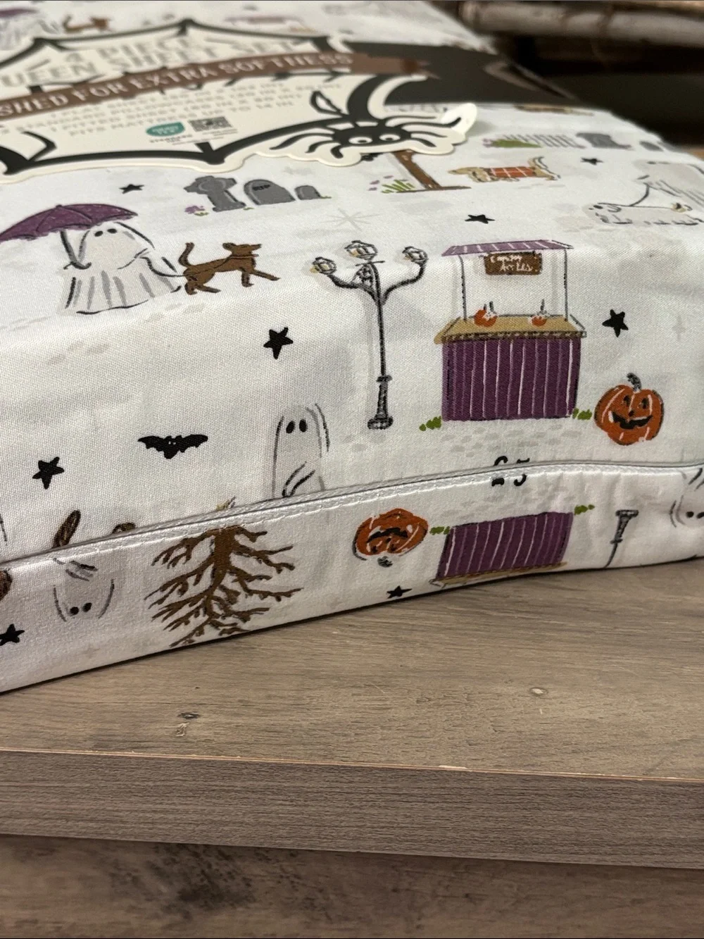 ENVOGUE Ghost Walking DogS QUEEN SIZE Halloween Sheet Set NEW